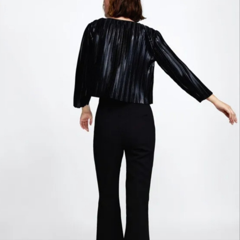 Zara Shiny Pleated Crop Top in Black
